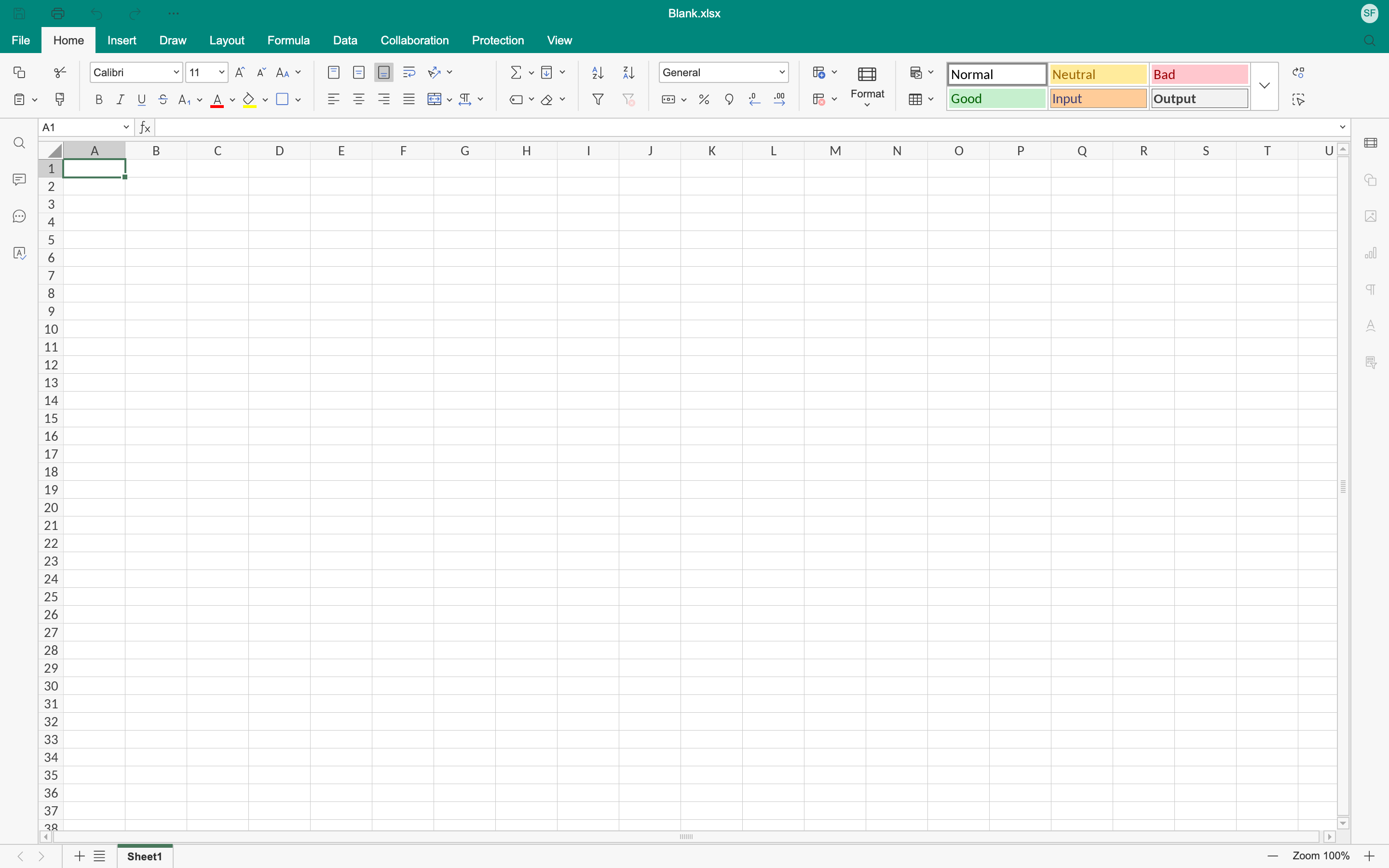 Libera Tables holds an empty spreadsheet, and its toolbar is the Libera Tables teal.